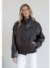 Load image into Gallery viewer, Funnel neck leather jkt
