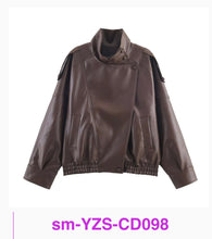 Load image into Gallery viewer, Funnel neck leather jkt
